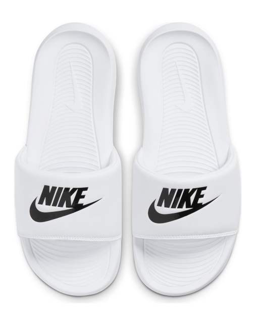 Nike Victori One sliders in white black