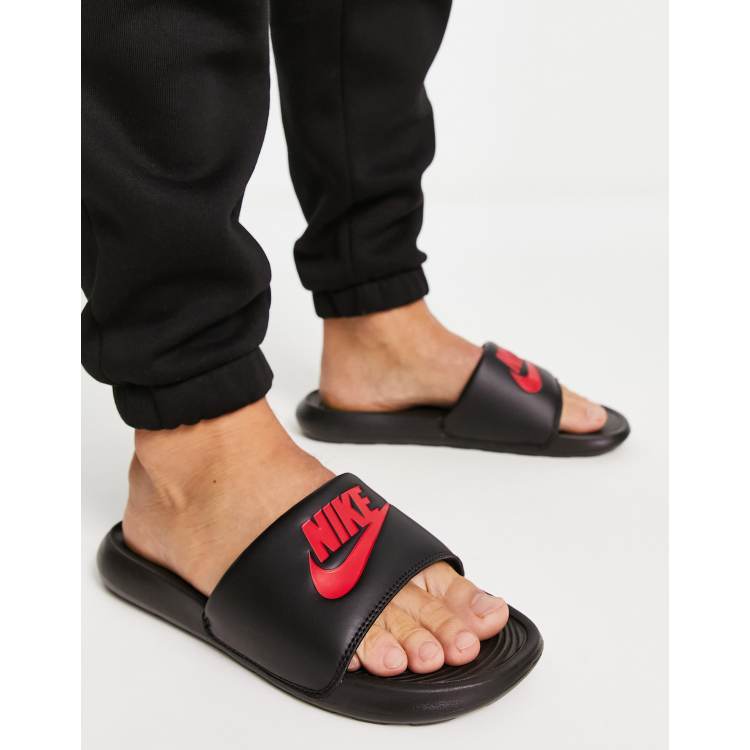 Nike Victori One Black & Red Slide Sandals