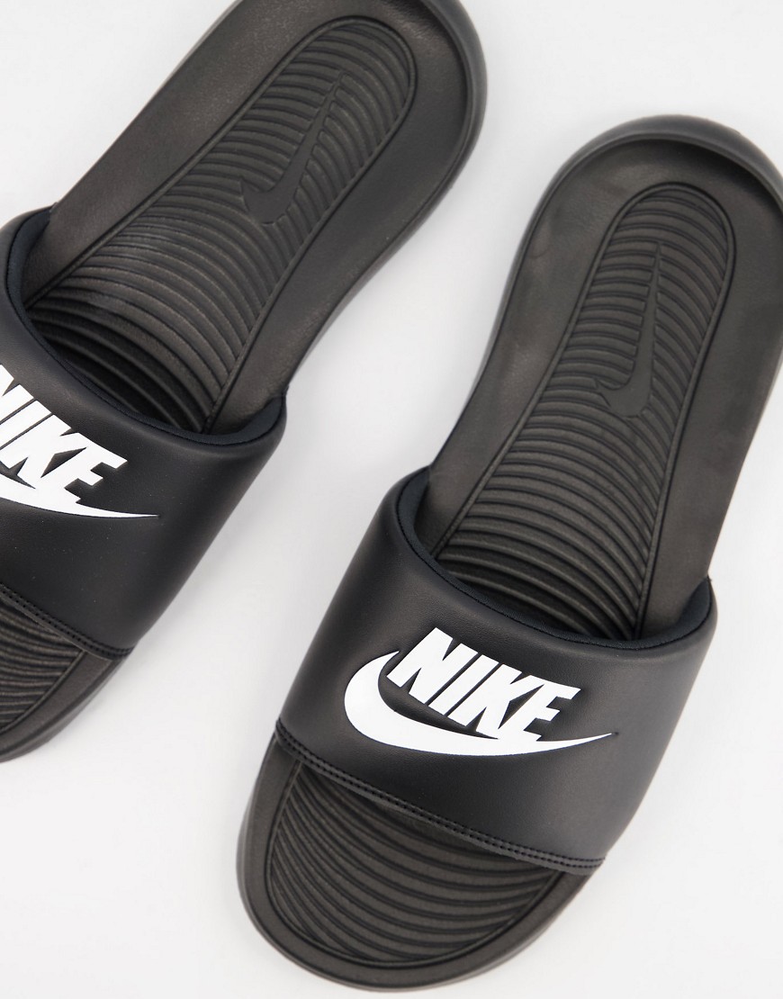 Shop Nike Victori One Slides In Black And White