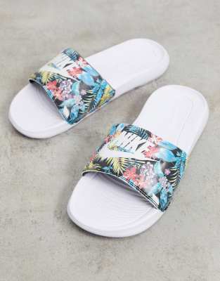 NIKE VICTORI ONE TROPICAL PRINT SLIDERS IN WHITE/MULTI,CN9676-005