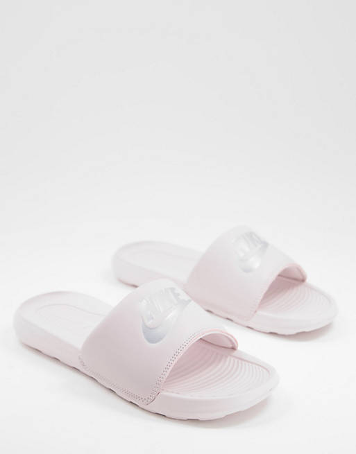Nike Victori sliders in baby pink pearl