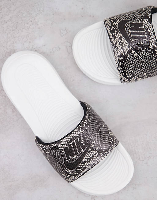 Nike Victori sliders in grey snakeskin print