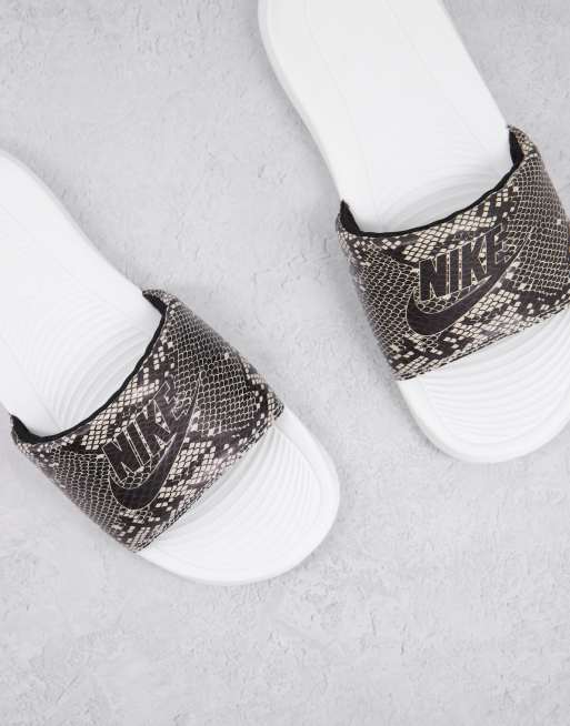 Nike Victori sliders in off white and snake print ASOS