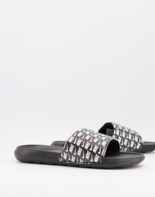 Nike Victori Slides In Logo Print-black In Black