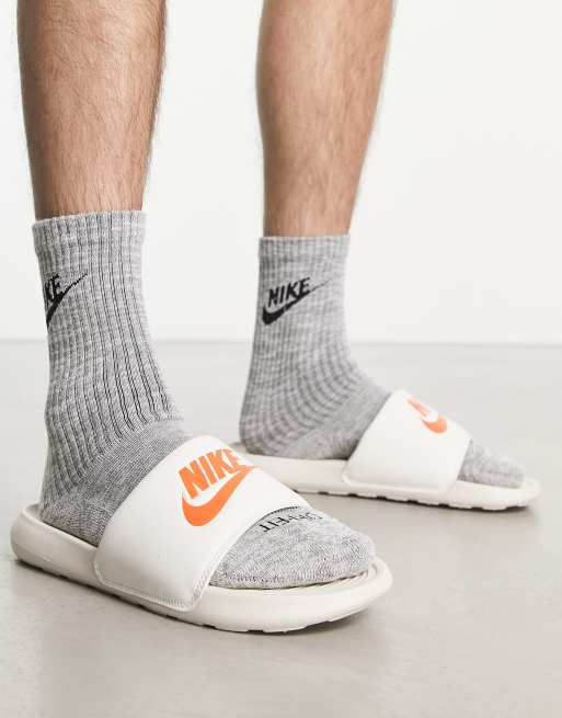 Nike Victori Slides in white and orange ASOS