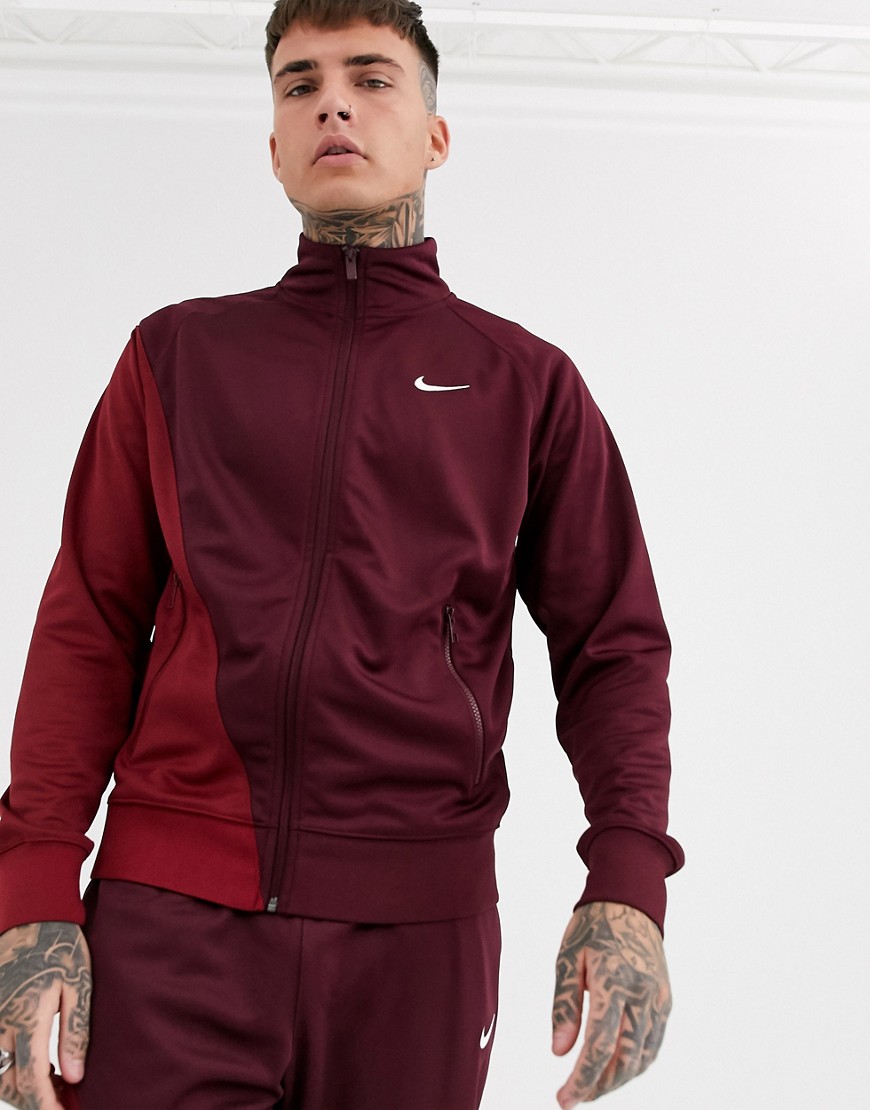 Nike – Vinröd och röd jacka med dragkedja och Swoosh-logga