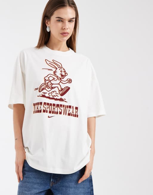 Nike – Vit t-shirt i oversized fit med tryck, 4 av 4