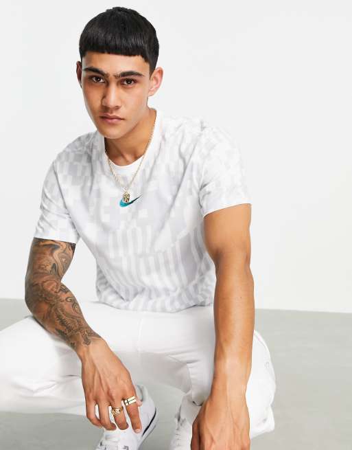 Nike – Vit, zicksackmönstrad t-shirt med logga, S6