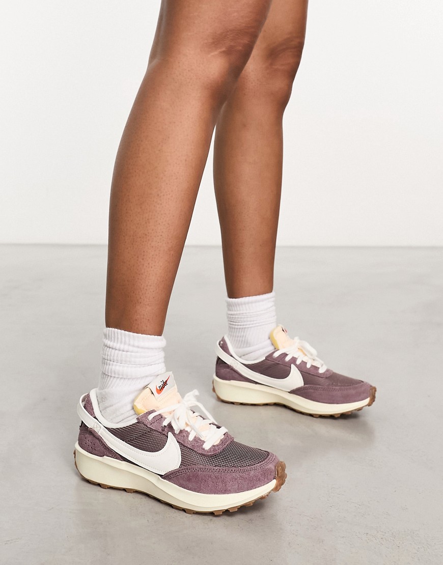 Shop Nike Waffle Debut Sneakers In Plum And Off White-brown