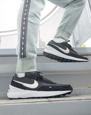 Nike waffle one leather trainers in black - ASOS Price Checker