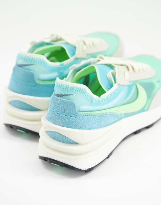 Nike – Waffle One – Blå och neongröna sneakers, 2 av 4
