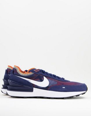 Nike Waffle One mesh trainers in navy and orange