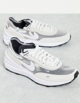 Nike Waffle One mesh trainers in white and grey
