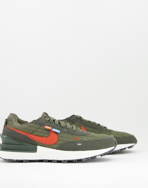 nike waffle one premium sneakers in medium olive