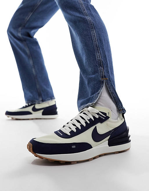 Nike Waffle One SE Sneakers in Stone and Navy-White