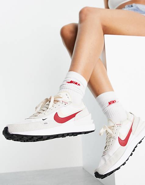 Nike Waffle One SE trainers in cream and gym red.