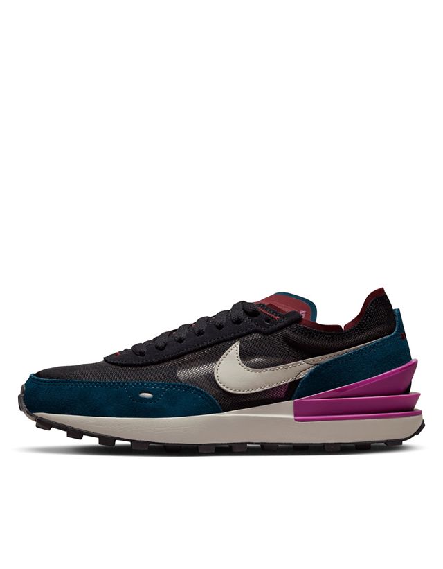 Nike Waffle One sneakers in black green and purple