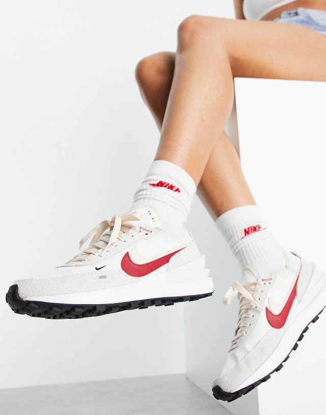 Nike Waffle One sneakers in off-white and red