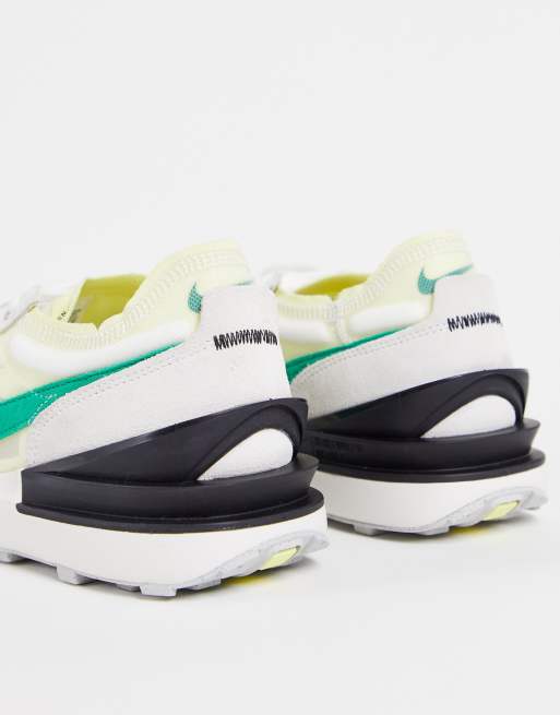 Nike Waffle One trainers in off white and green