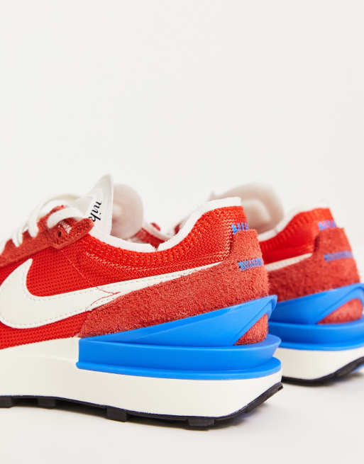 Nike Waffle One vintage trainers in red and photo blue