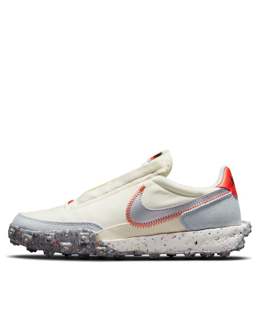 Nike Waffle Racer Crater sneakers in coconut milk/metallic silver-White