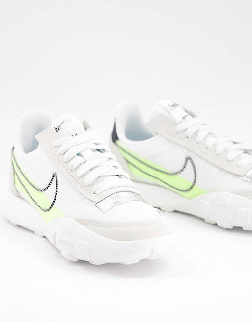 Nike - Waffle Racer-sneakers i hvid og volt-grøn