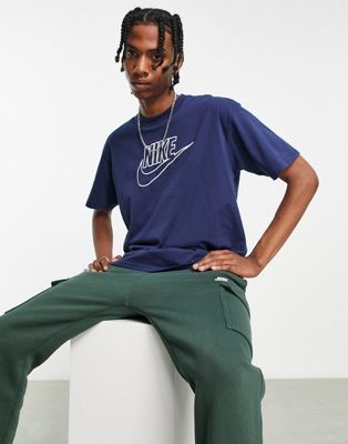 Nike washed effect embroidered logo t-shirt in navy