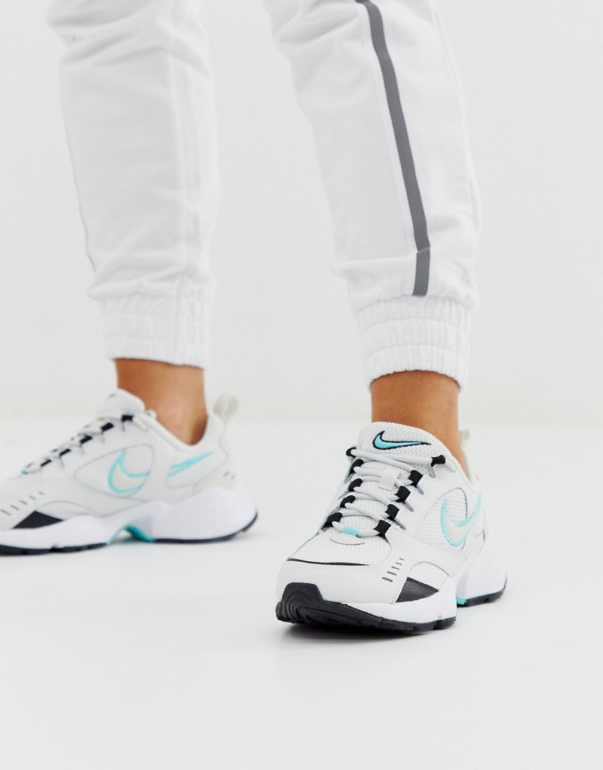 Nike white and aqua Air Heights Trainers