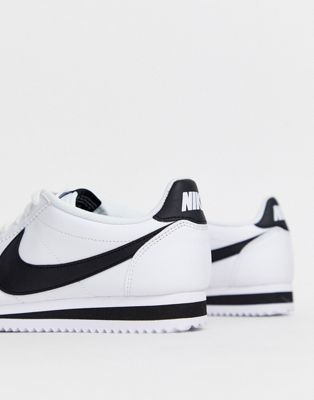 nike white and black classic cortez leather trainers