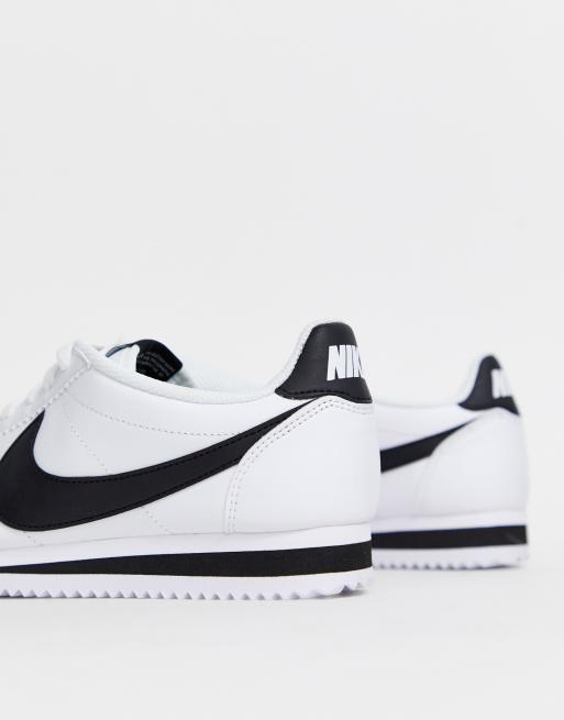 Cortez leather trainers in white with black swoosh sale