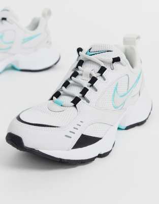 nike white and blue air heights sneakers