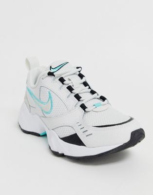nike white and blue air heights sneakers