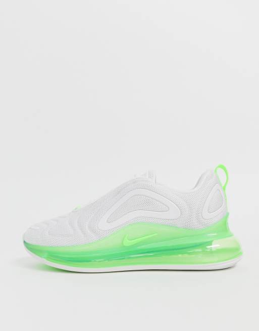 Nike white and on sale fluro green 720 trainers