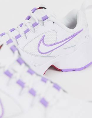 nike white and lilac air heights trainers