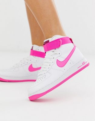 Nike white and pink air force 1 hi 