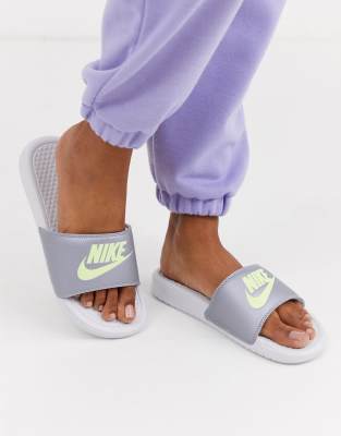 nike silver sliders