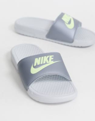 nike silver sliders