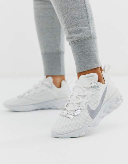 Nike White And Silver React Element 55 Trainers Asos
