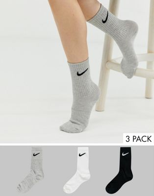 white nike crew socks with grey swoosh