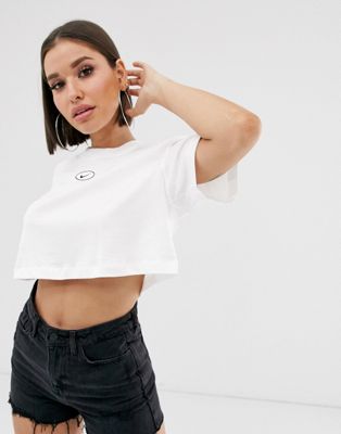 Nike white embroidered swoosh crop top | ASOS