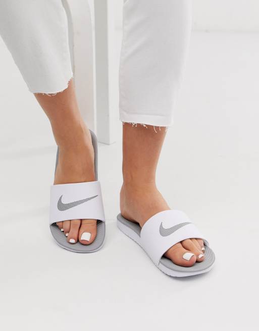 Nike White Kawa Swoosh Slider