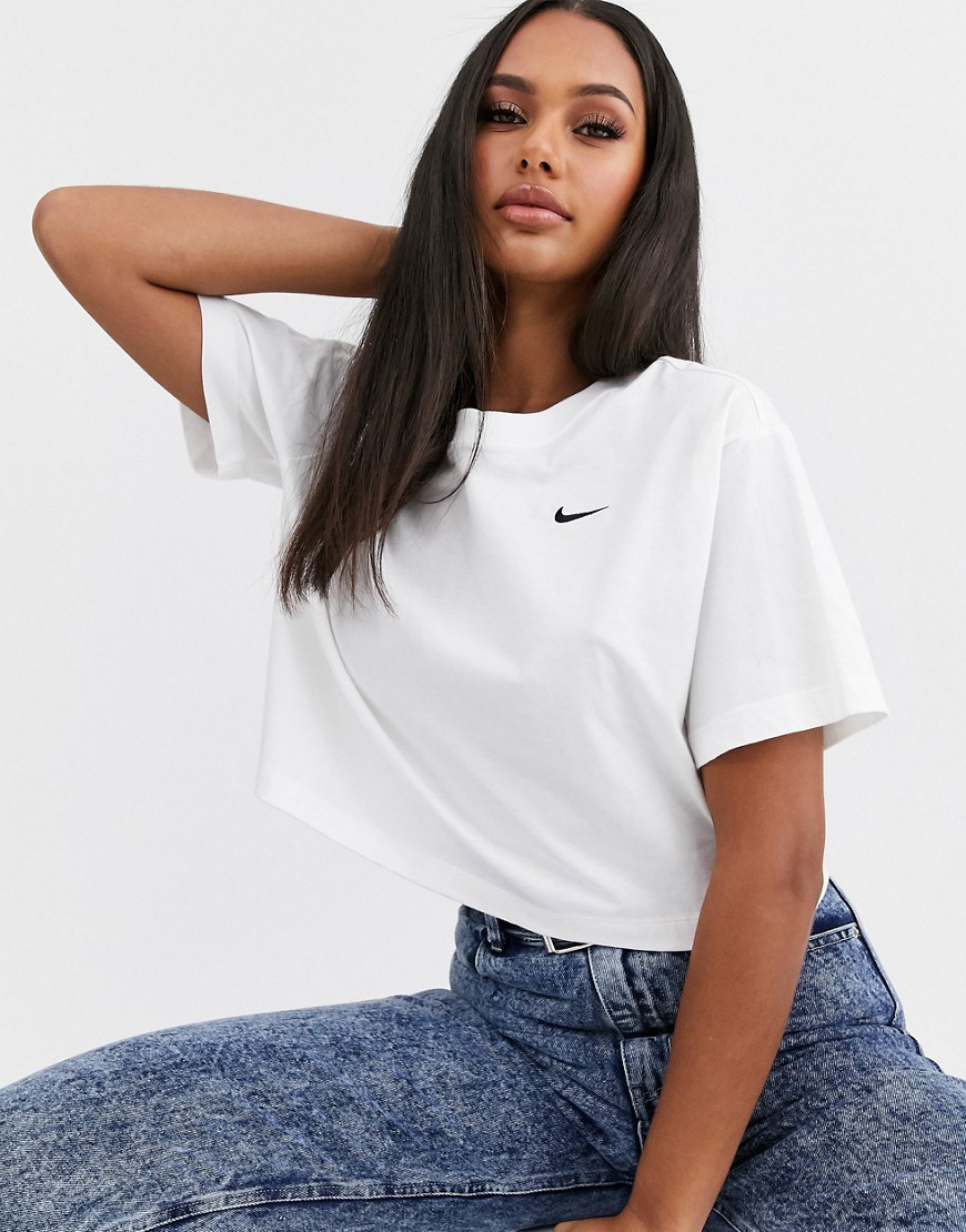 Nike white mini swoosh crop t-shirt