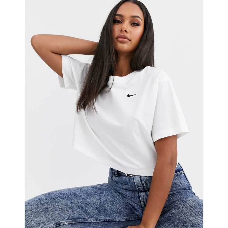 Nike black mini swoosh best sale crop top