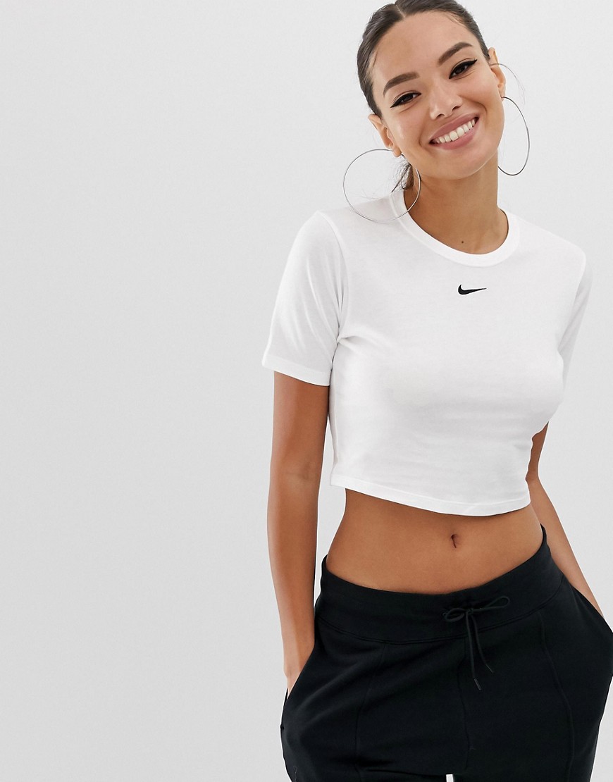Nike white mini swoosh crop top
