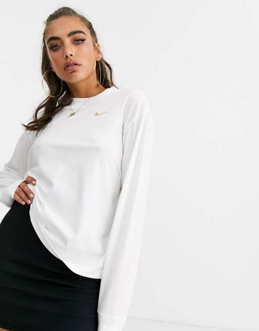 Nike white mini swoosh long sleeve t-shirt