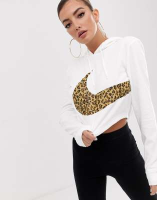 nike animal print swoosh crop hoodie