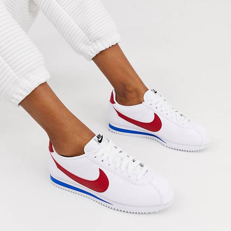 Reducción de precios Hasta aquí Saltar Nike White Red And Blue Classic Cortez Retro Leather Sneakers | ASOS