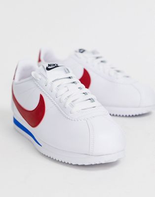 nike white red and blue classic cortez retro leather sneakers