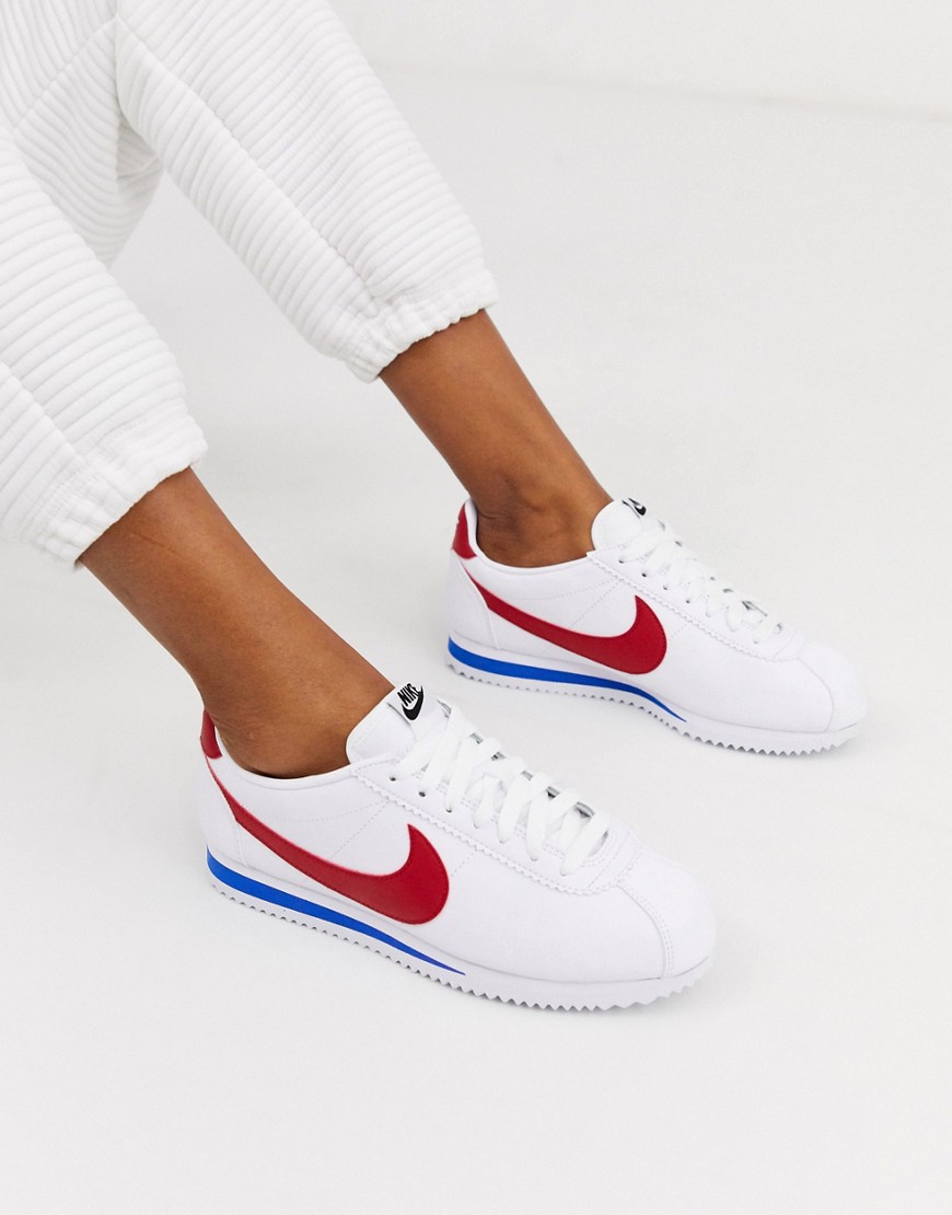 Nike White Red And Blue Classic Cortez Retro Leather Trainers