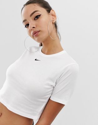 nike white embroidered swoosh crop top